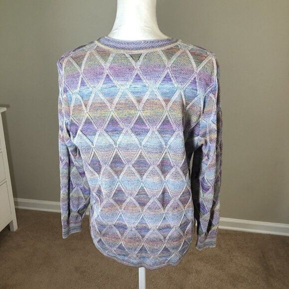 Vintage 70s Pastel Cardigan M Diamond Argyle Button Front Grandma - Picture 9 of 12